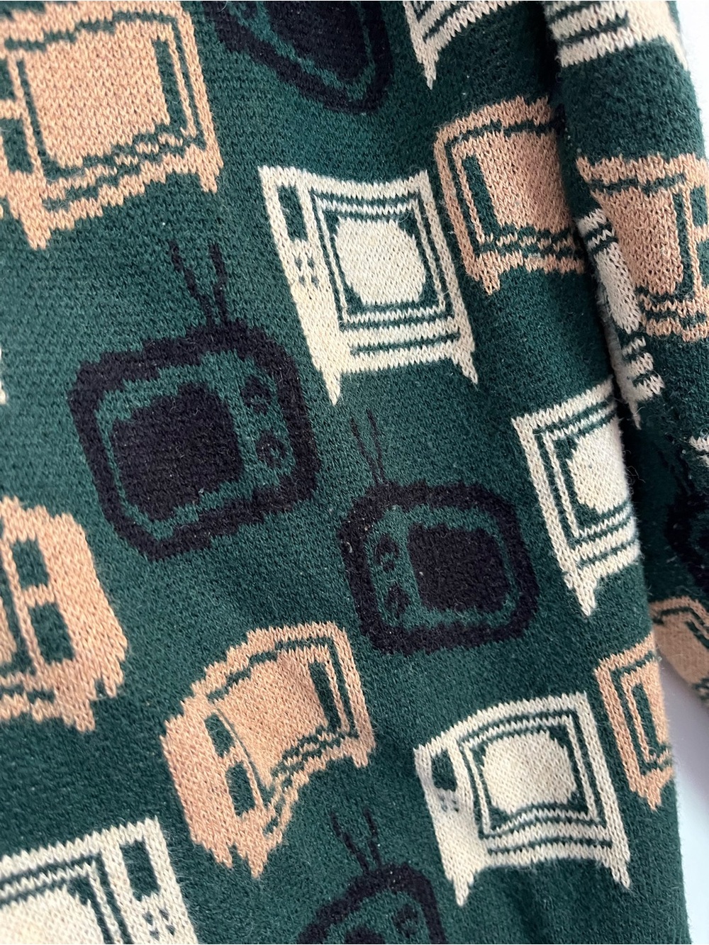 Bonobos Green Retro TV Pattern Cardigan button up mens small tan cashmere blend - Picture 2 of 5
